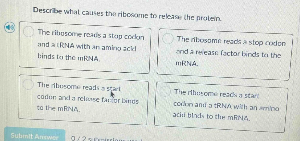 describe what causes the ribosome to release the protein. the ribosome …