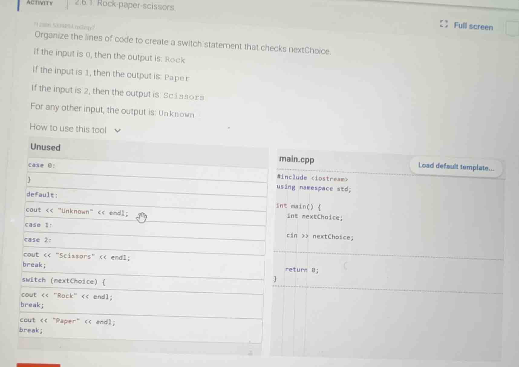 activity | 2.6.1: rock - paper - scissors. organize the lines of code t…