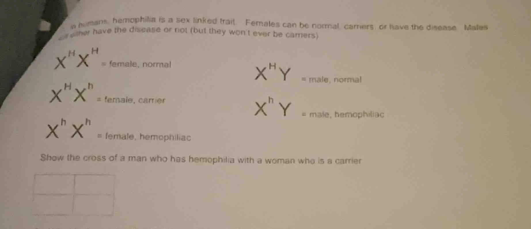 in humans, hemophilia is a sex linked trait. females can be normal, car…