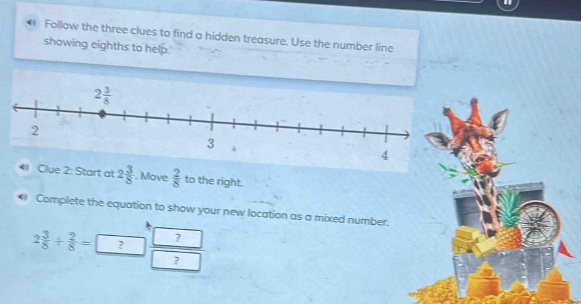 follow the three clues to find a hidden treasure. use the number line s…