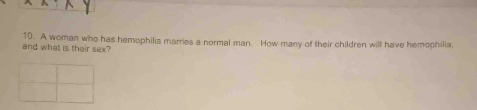 10. a woman who has hemophilia marries a normal man. how many of their …