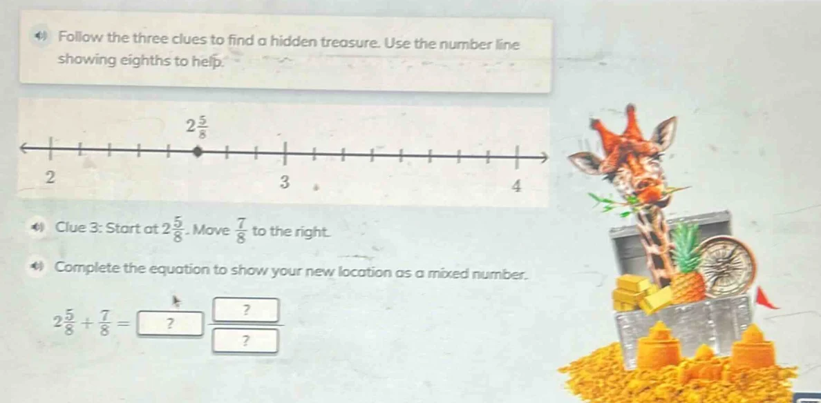 follow the three clues to find a hidden treasure. use the number line s…