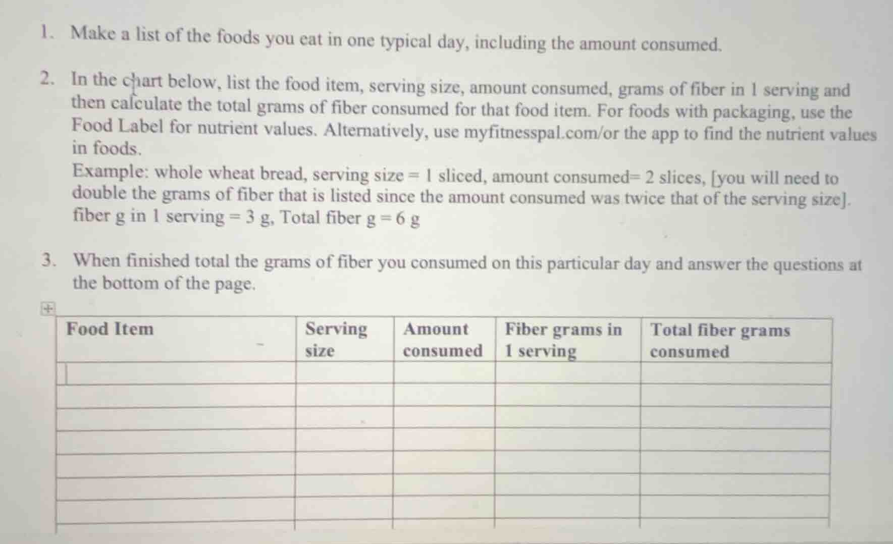 1. make a list of the foods you eat in one typical day, including the a…