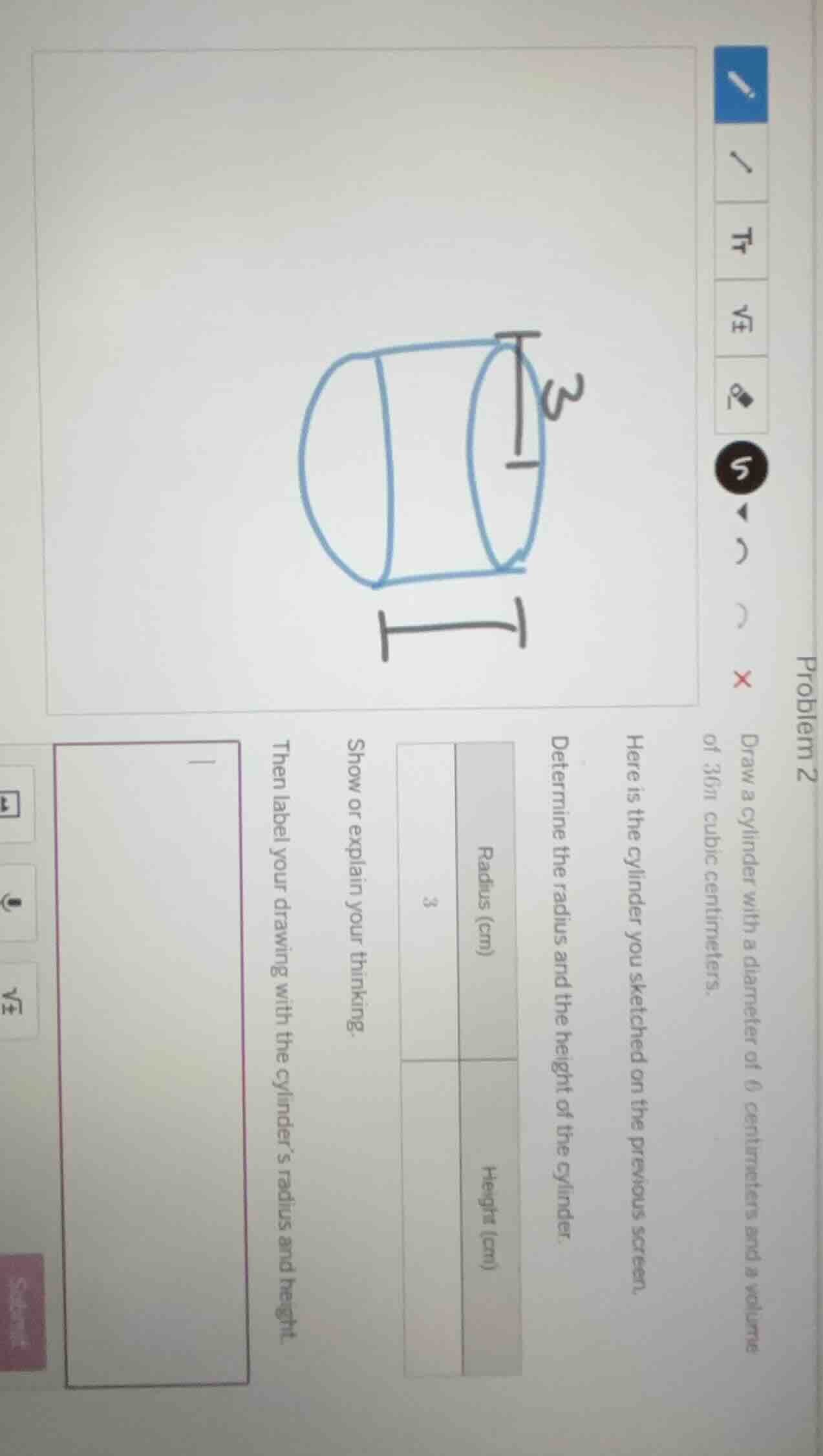 problem 2 draw a cylinder with a diameter of 6 centimeters and a volume…