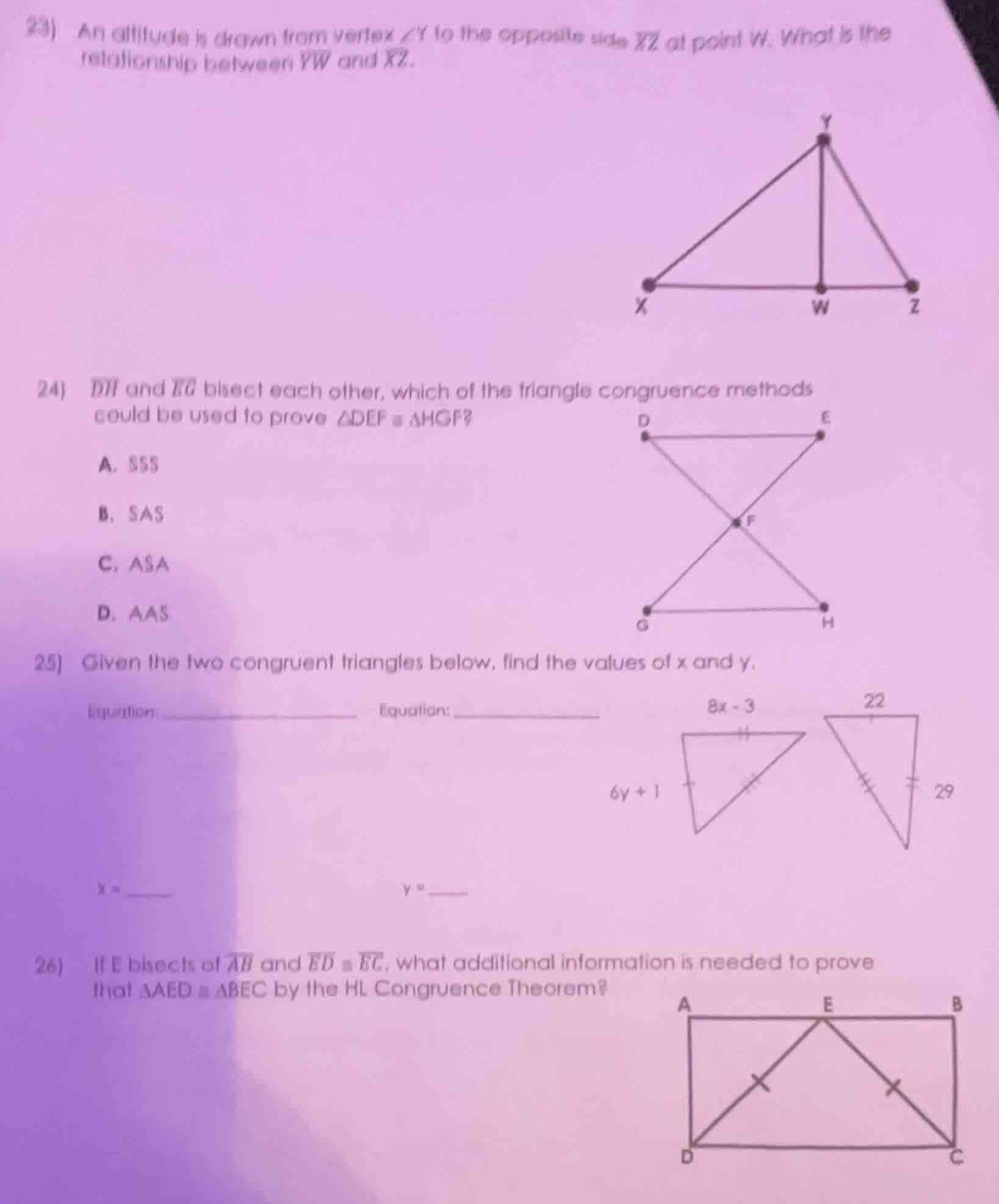 23) an altitude is drawn from vertex ∠y to the opposite side xz at poin…
