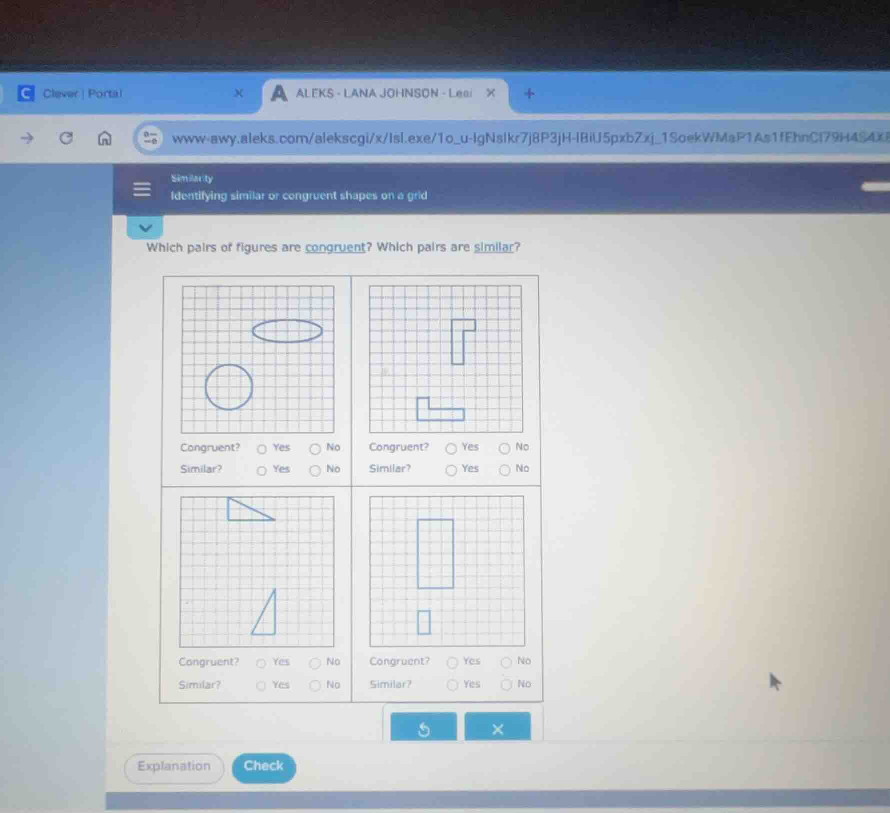 similarity identifying similar or congruent shapes on a grid which pair…