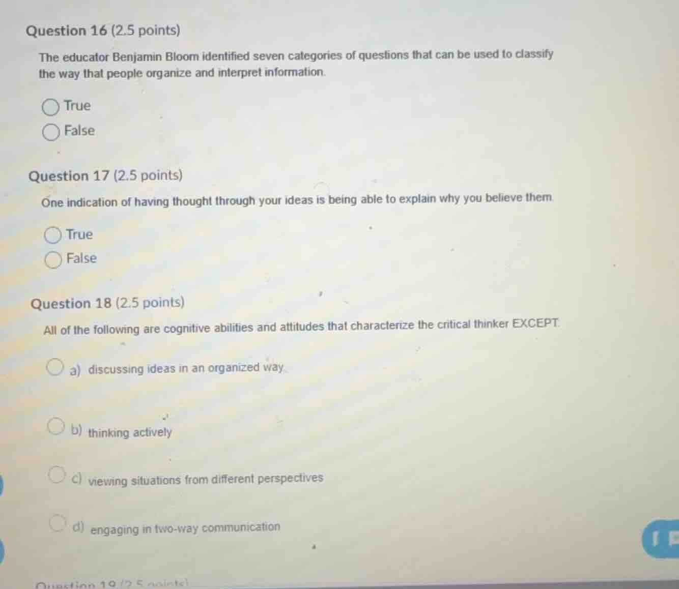 question 16 (2.5 points) the educator benjamin bloom identified seven c…