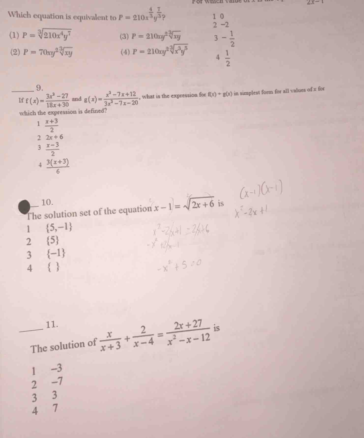 which equation is equivalent to $p = 210x^{\frac{4}{3}}y^{\frac{7}{3}}$…