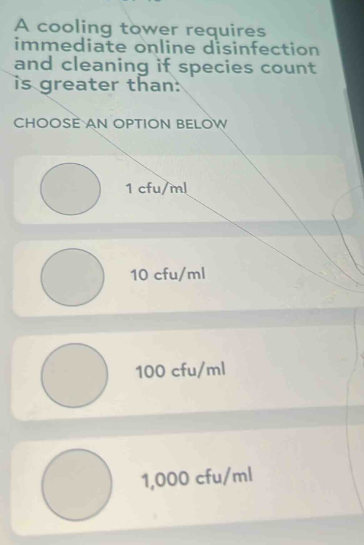 a cooling tower requires immediate online disinfection and cleaning if …