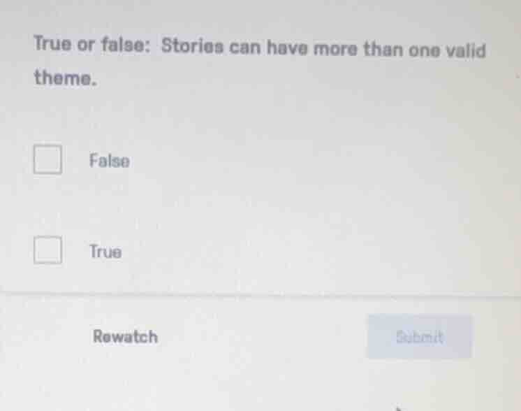 true or false: stories can have more than one valid theme. false true r…