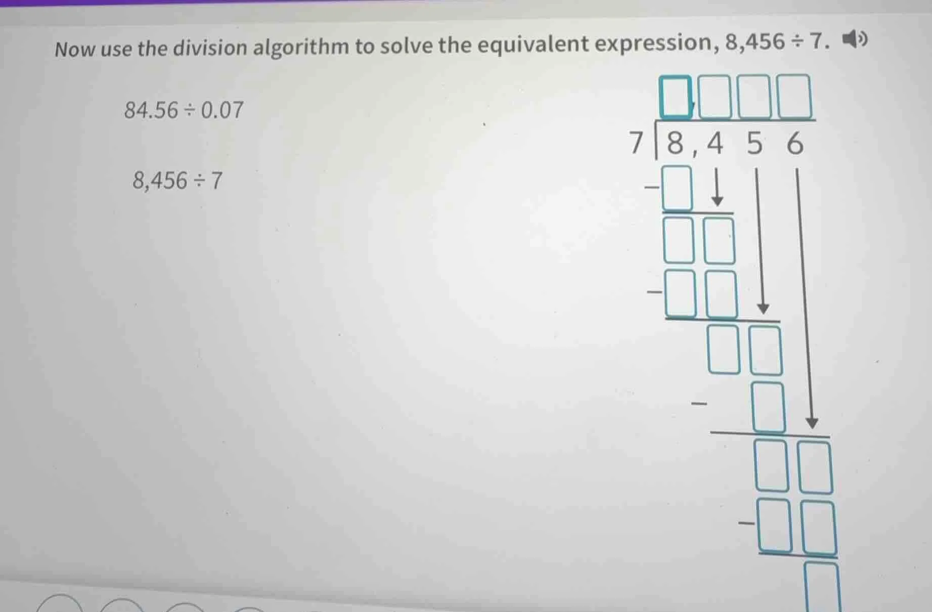 now use the division algorithm to solve the equivalent expression, 8,45…