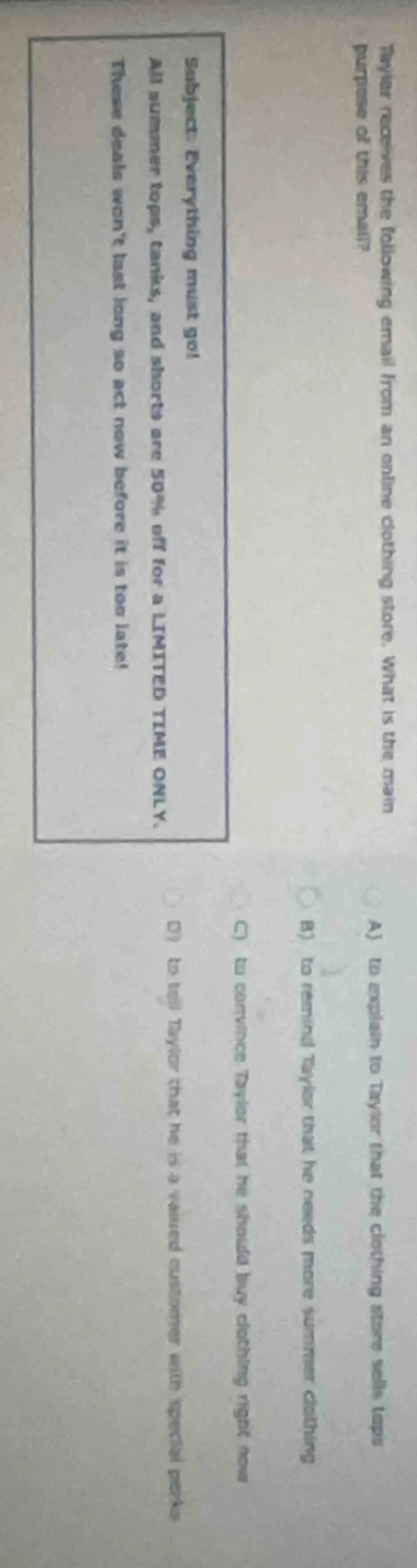 taylor receives the following email from an online clothing store. what…