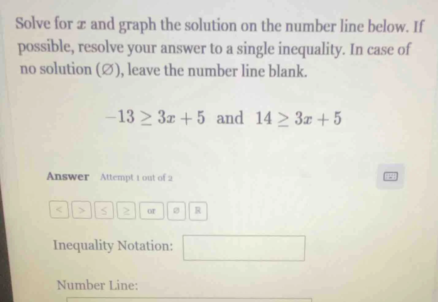 solve for ( x ) and graph the solution on the number line below. if pos…