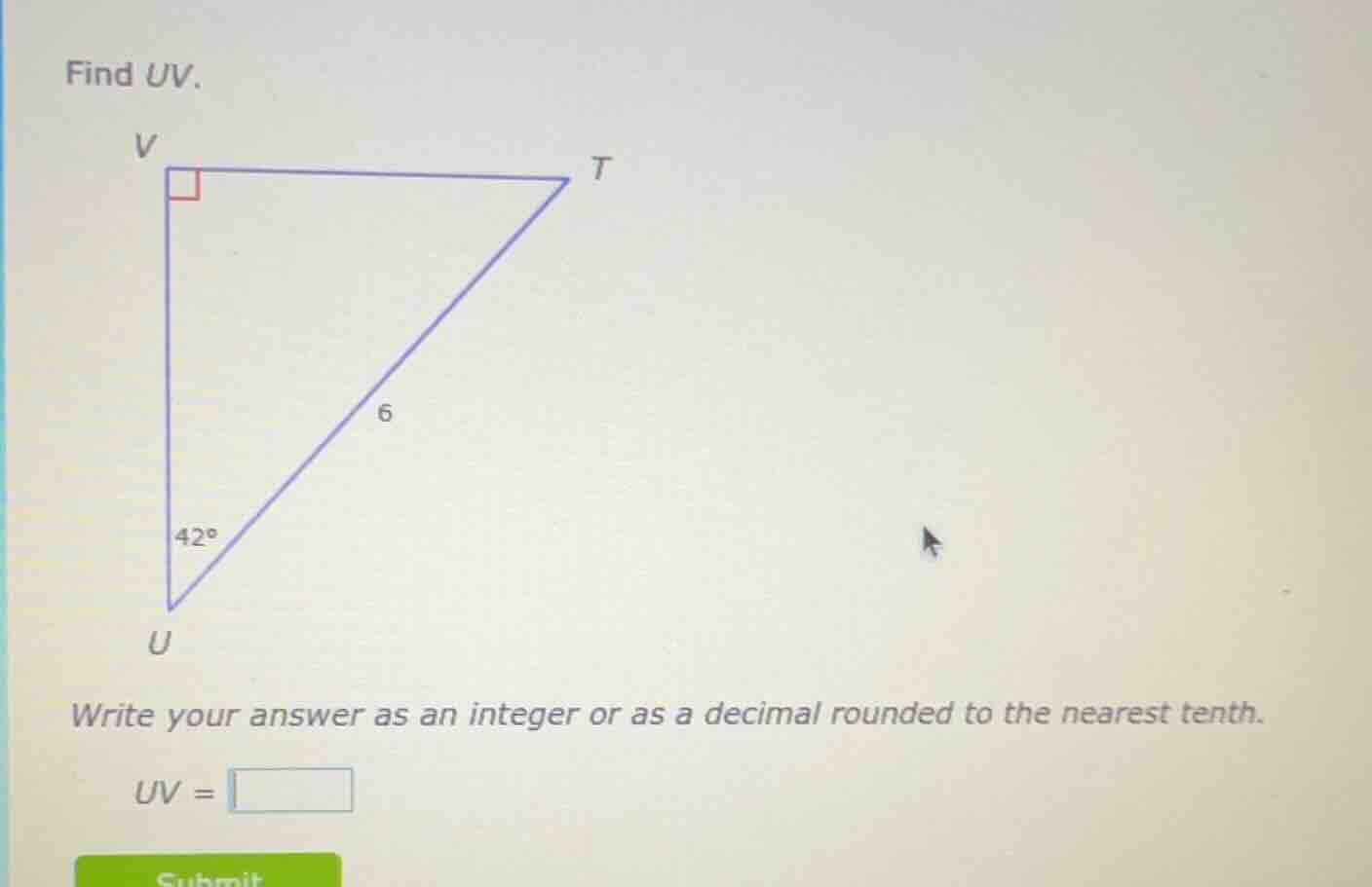 find uv. write your answer as an integer or as a decimal rounded to the…