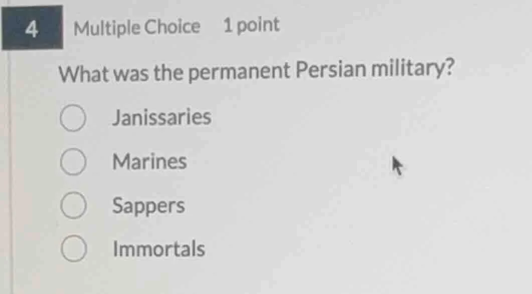 4 multiple choice 1 point what was the permanent persian military? jani…