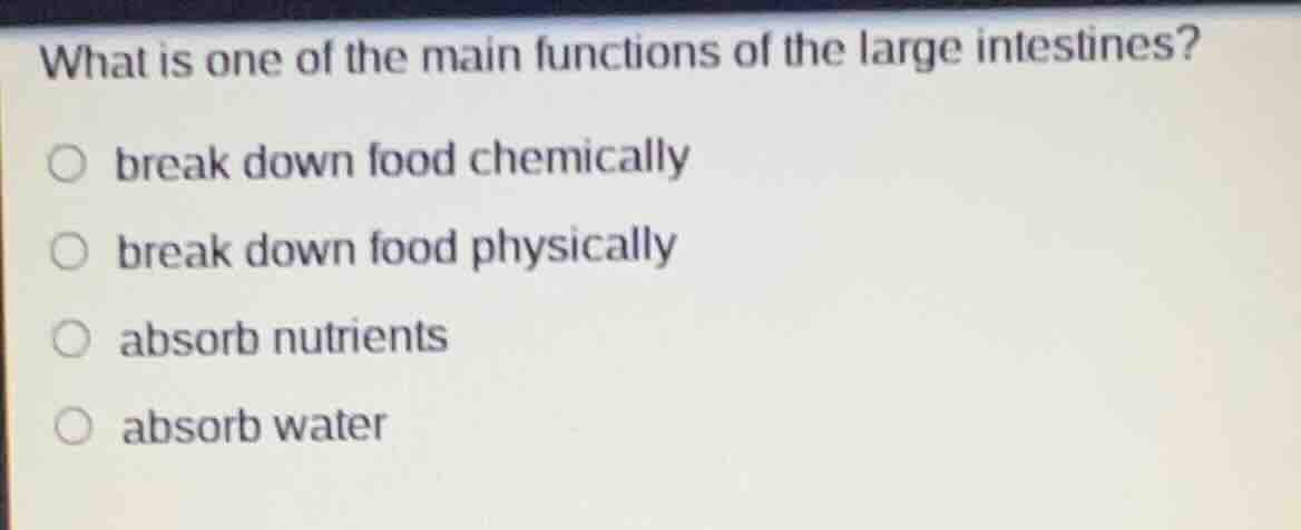 what is one of the main functions of the large intestines? break down f…
