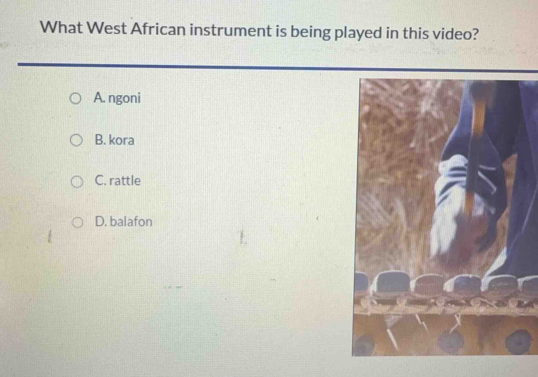 what west african instrument is being played in this video? a. ngoni b.…