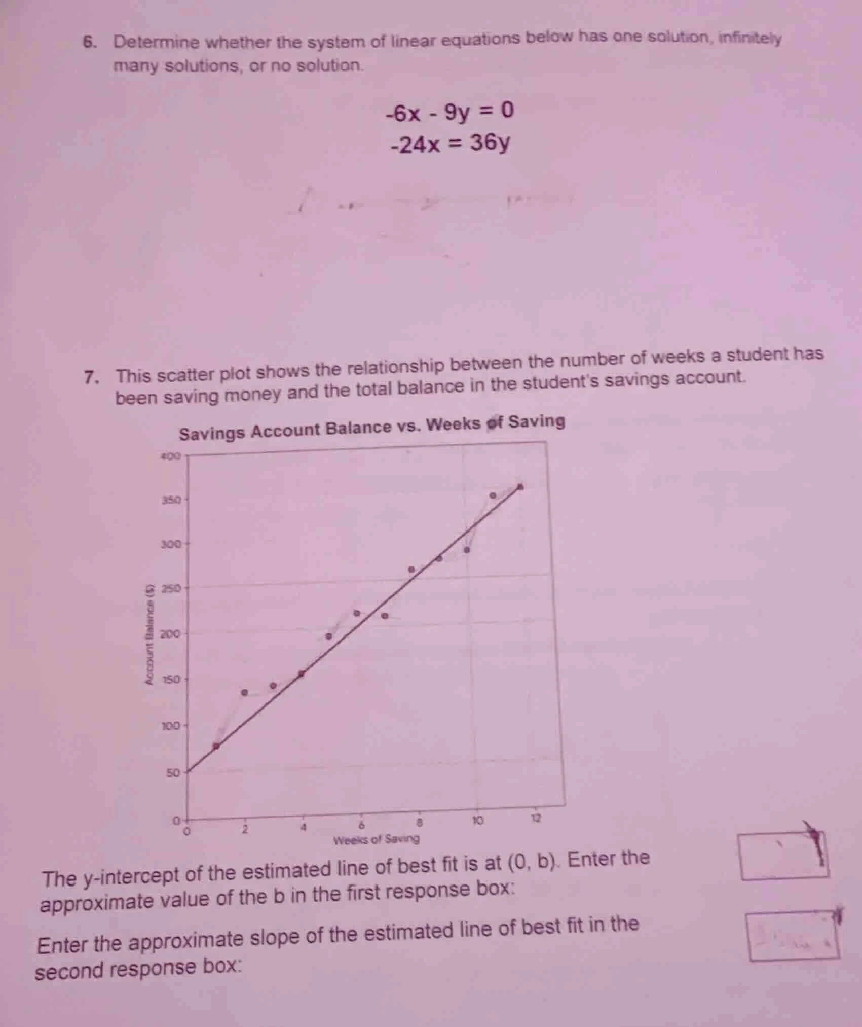 6. determine whether the system of linear equations below has one solut…