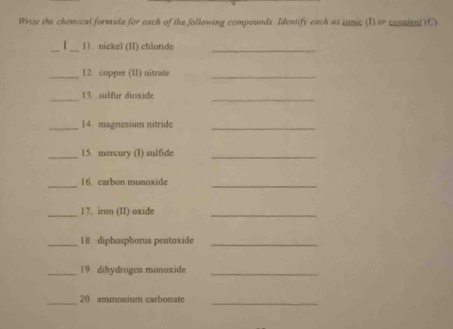 write the chemical formula for each of the following compounds. identif…