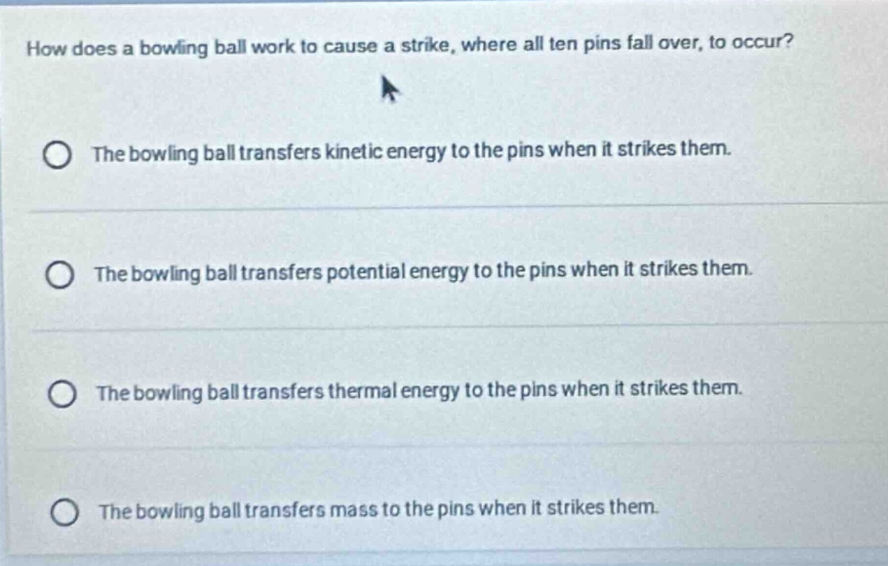 how does a bowling ball work to cause a strike, where all ten pins fall…