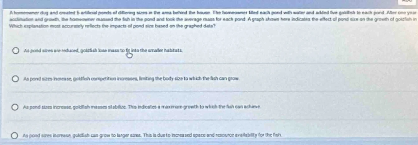 a homeowner dug and created 5 artificial ponds of differing sizes in th…