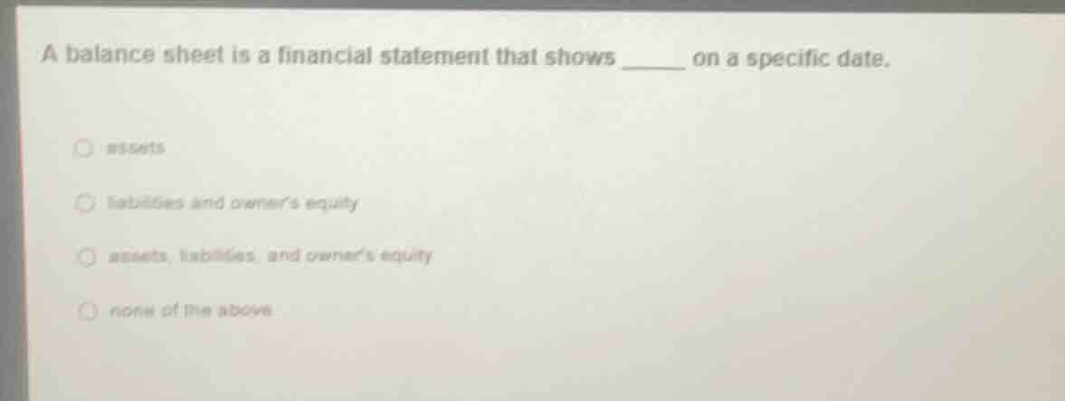 a balance sheet is a financial statement that shows ______ on a specifi…