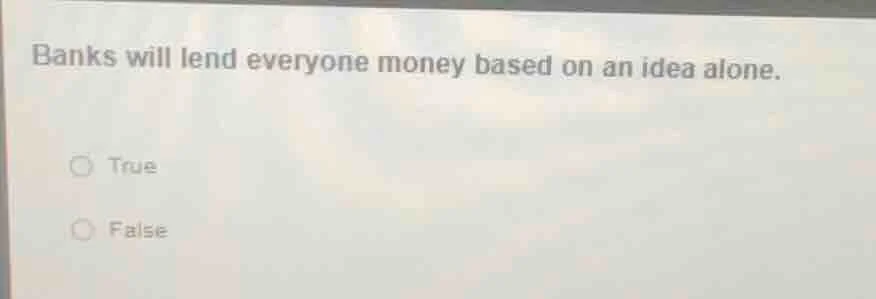 banks will lend everyone money based on an idea alone. true false