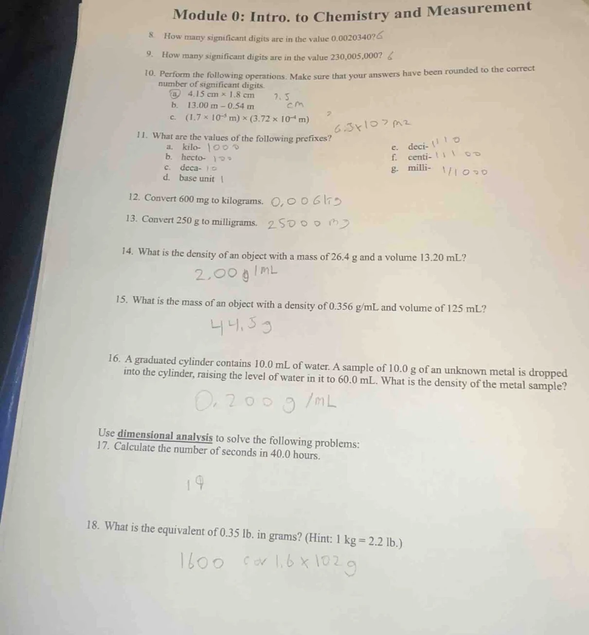 module 0: intro. to chemistry and measurement 8. how many significant d…
