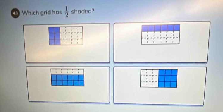 which grid has \\(\frac{1}{2}\\) shaded?