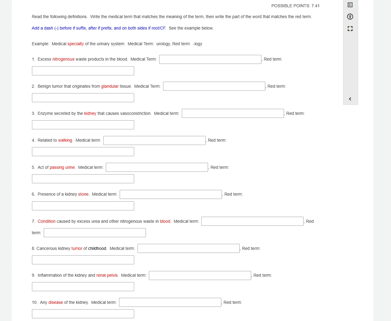 read the following definitions. write the medical term that matches the…