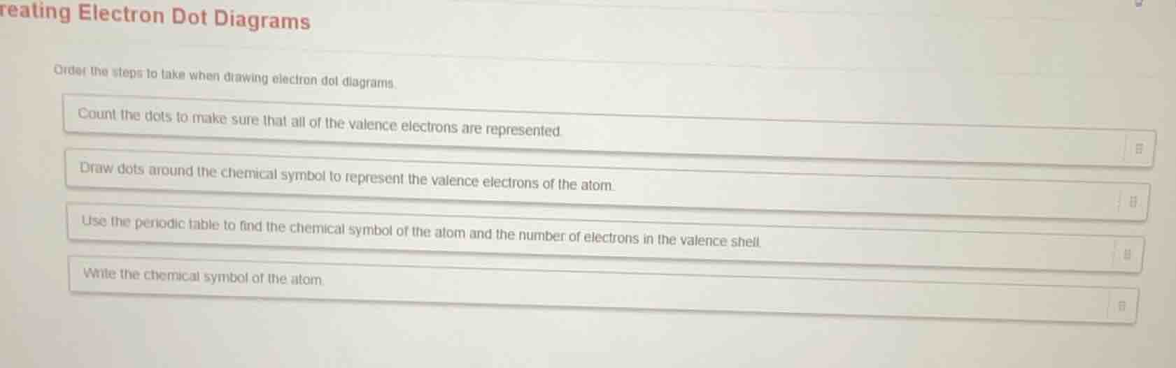 reating electron dot diagrams order the steps to take when drawing elec…