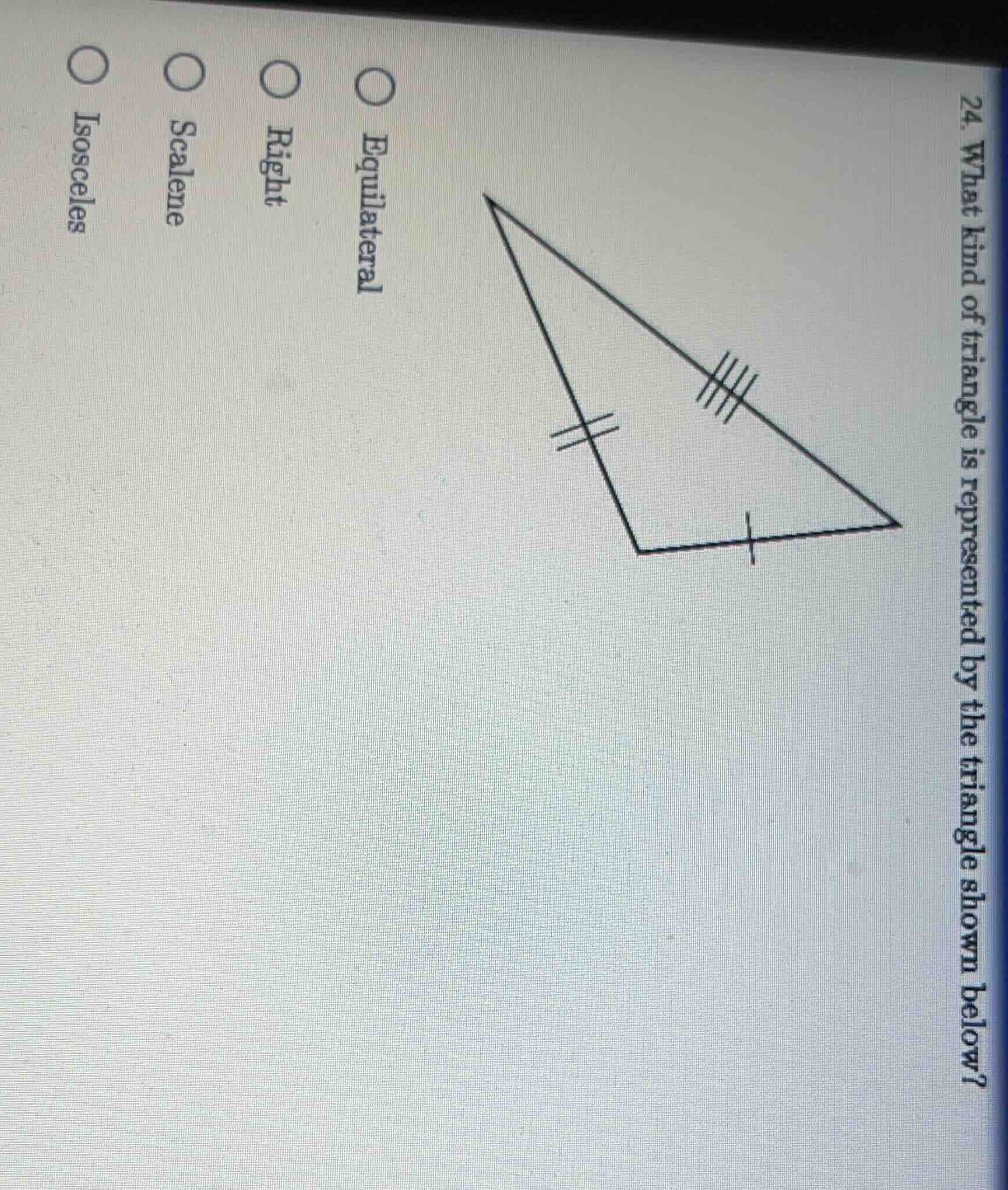 24. what kind of triangle is represented by the triangle shown below? o…