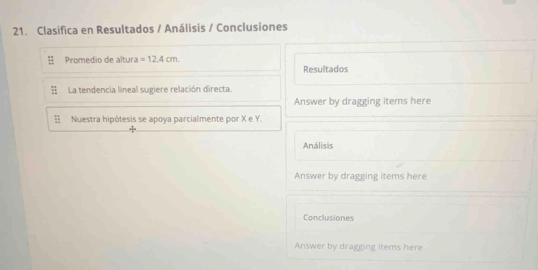 21. clasifica en resultados / análisis / conclusiones promedio de altur…