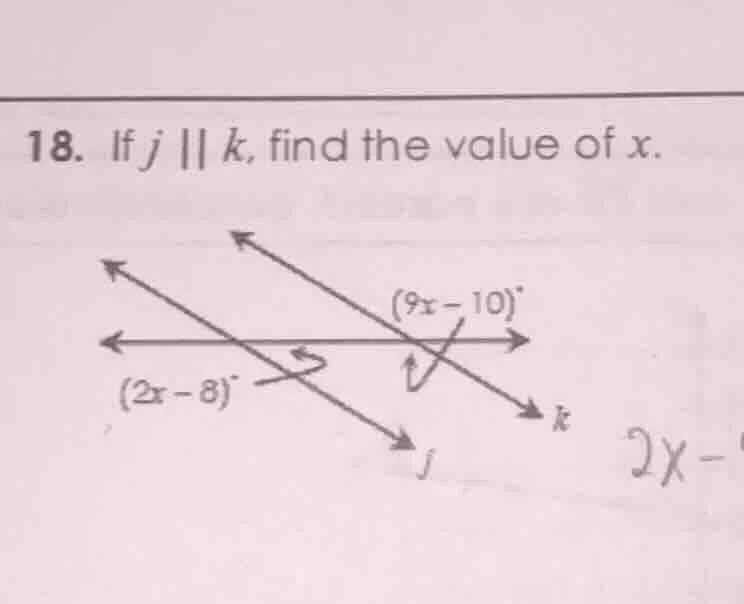 18. if ( j parallel k ), find the value of ( x ).