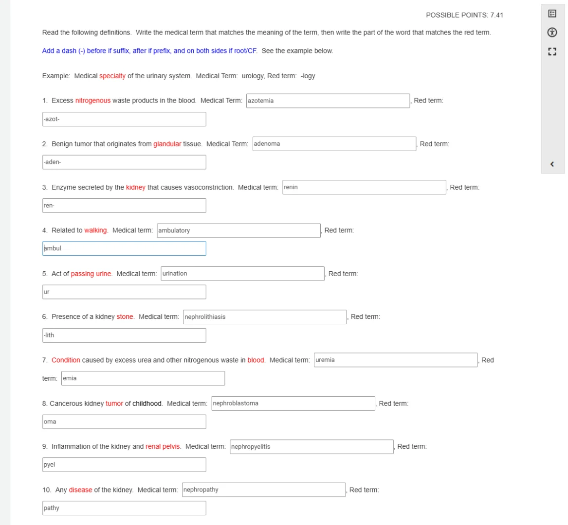 read the following definitions. write the medical term that matches the…