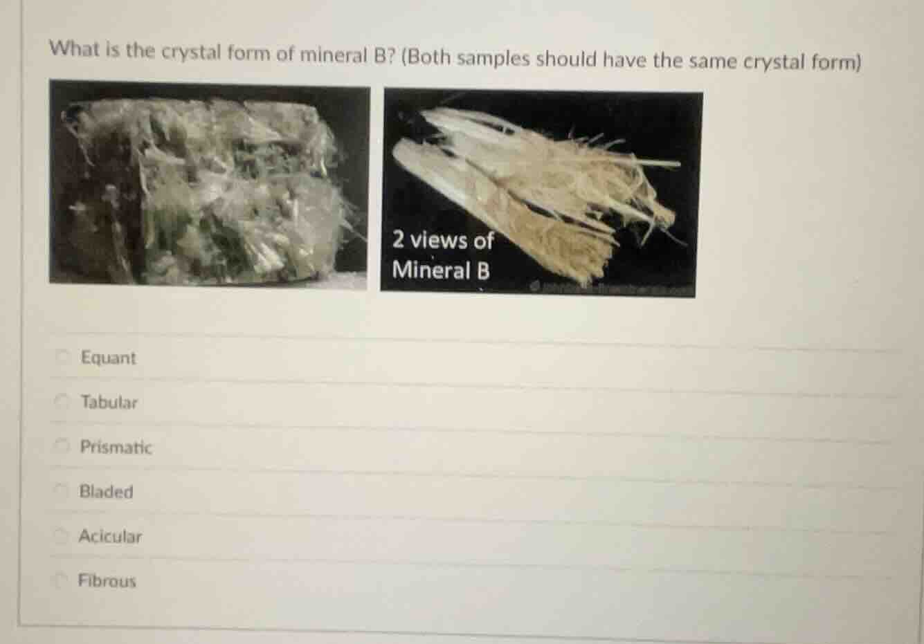 what is the crystal form of mineral b? (both samples should have the sa…