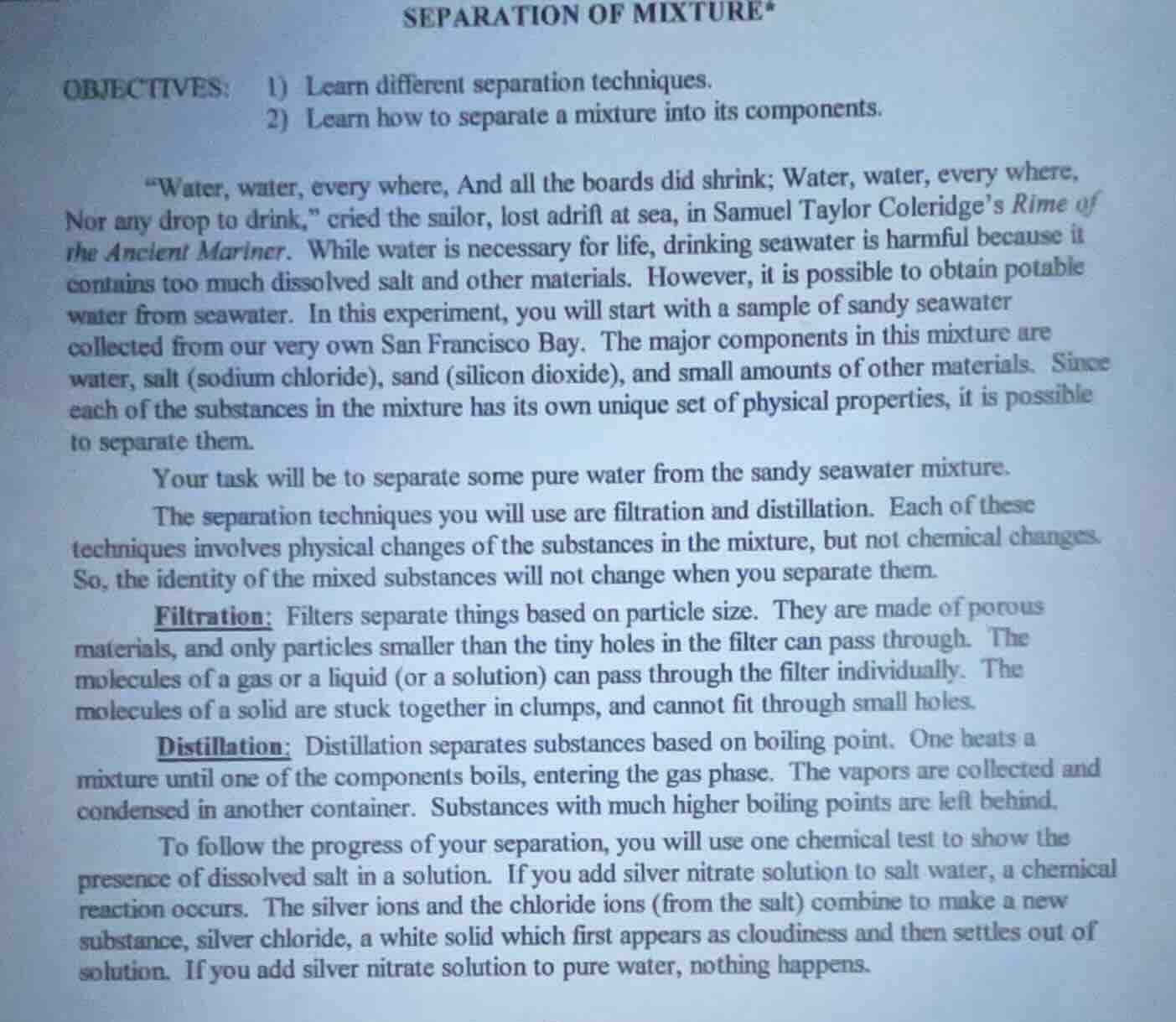 separation of mixture* objectives: 1) learn different separation techni…