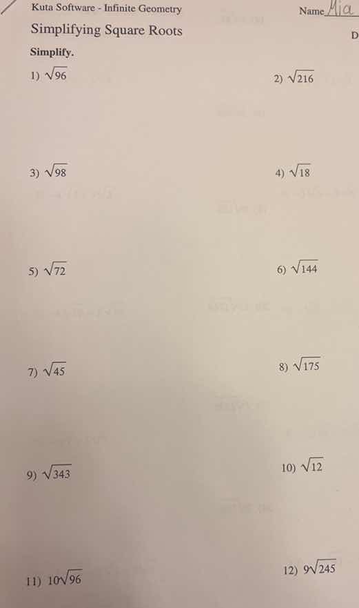 kuta software - infinite geometry simplifying square roots simplify. 1)…