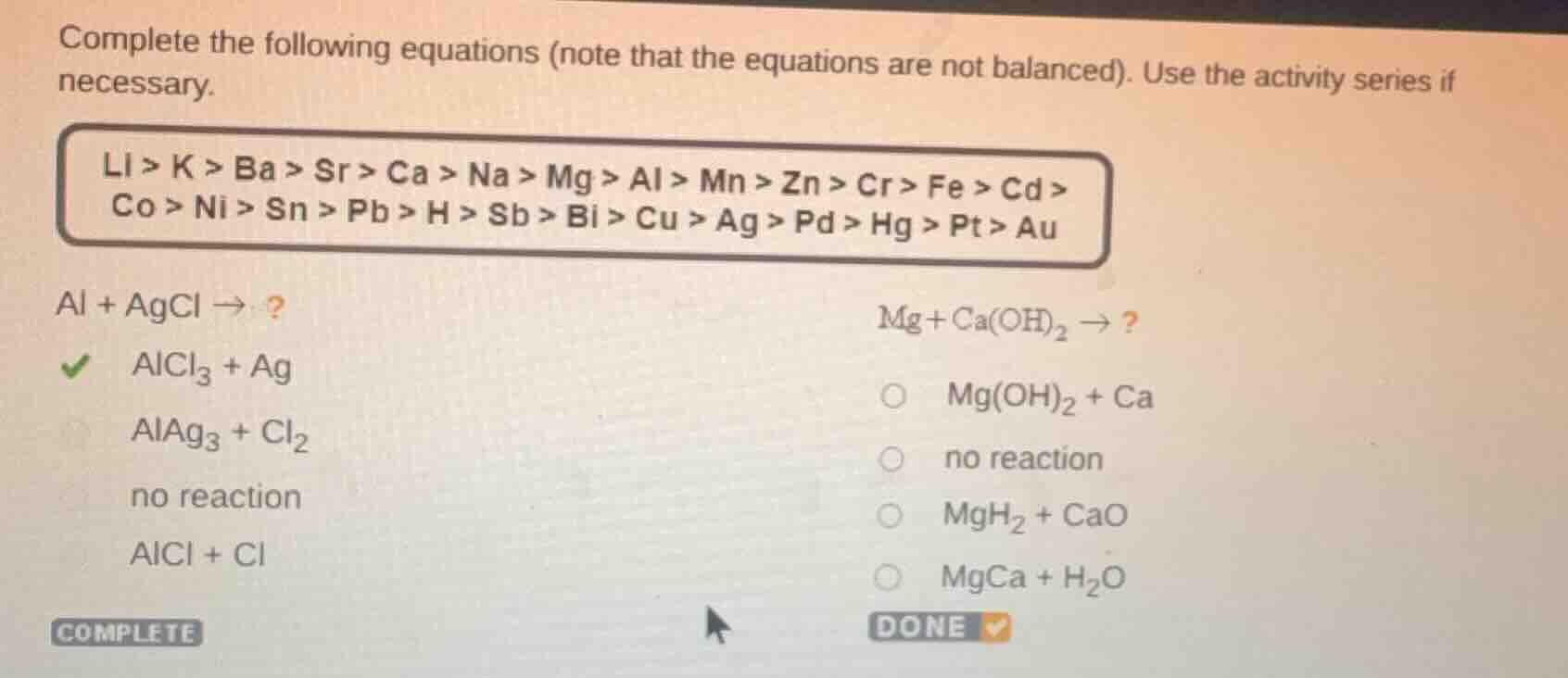 complete the following equations (note that the equations are not balan…