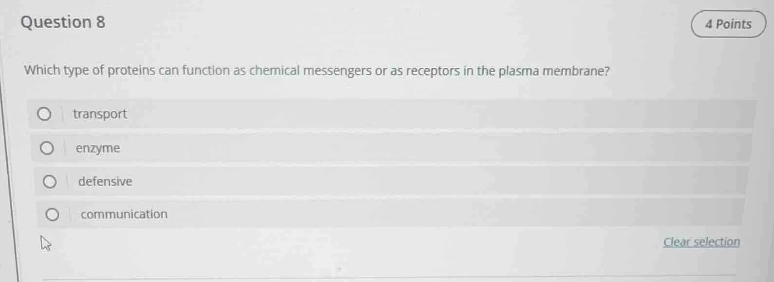 question 8 4 points which type of proteins can function as chemical mes…