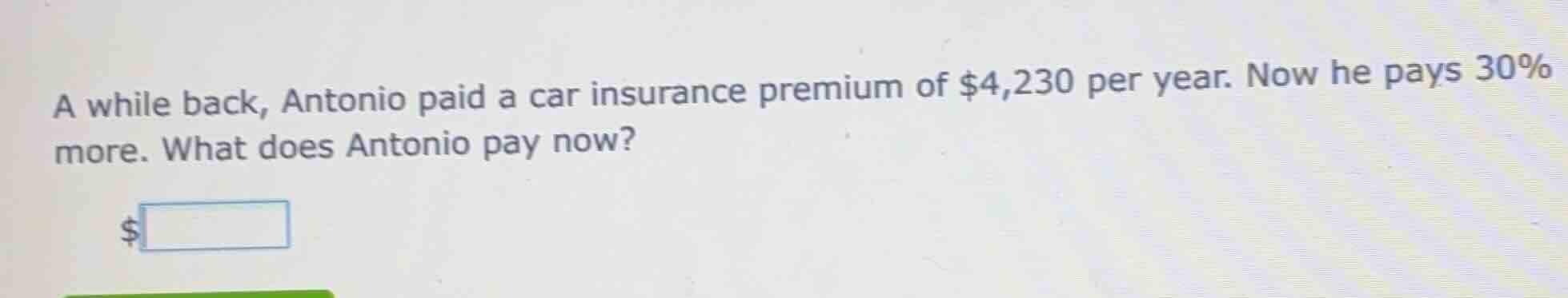 a while back, antonio paid a car insurance premium of $4,230 per year. …