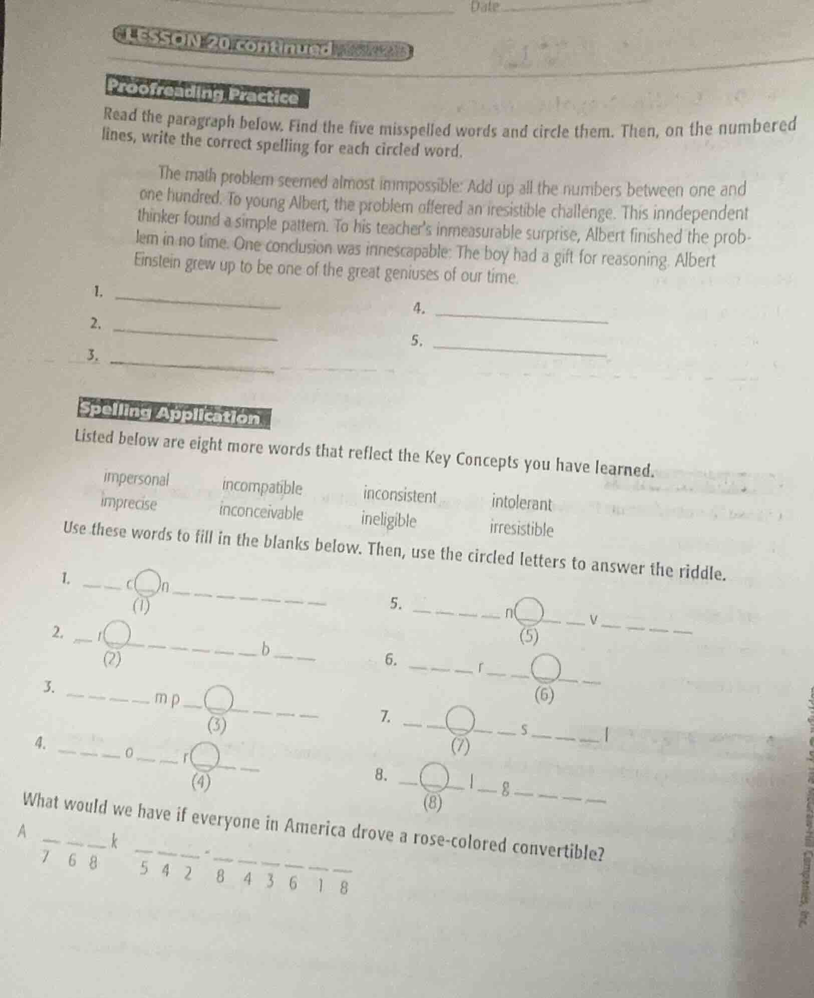 lesson 20 continued proofreading practice read the paragraph below. fin…