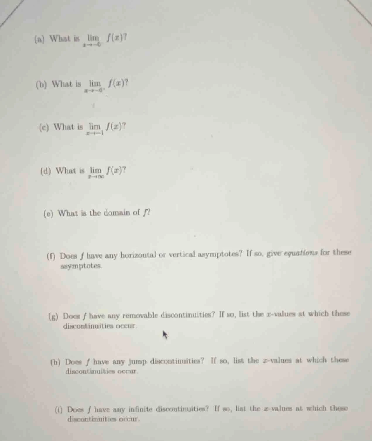 (a) what is $limlimits_{x\to -6^{-}} f(x)$? (b) what is $limlimits_{x\t…