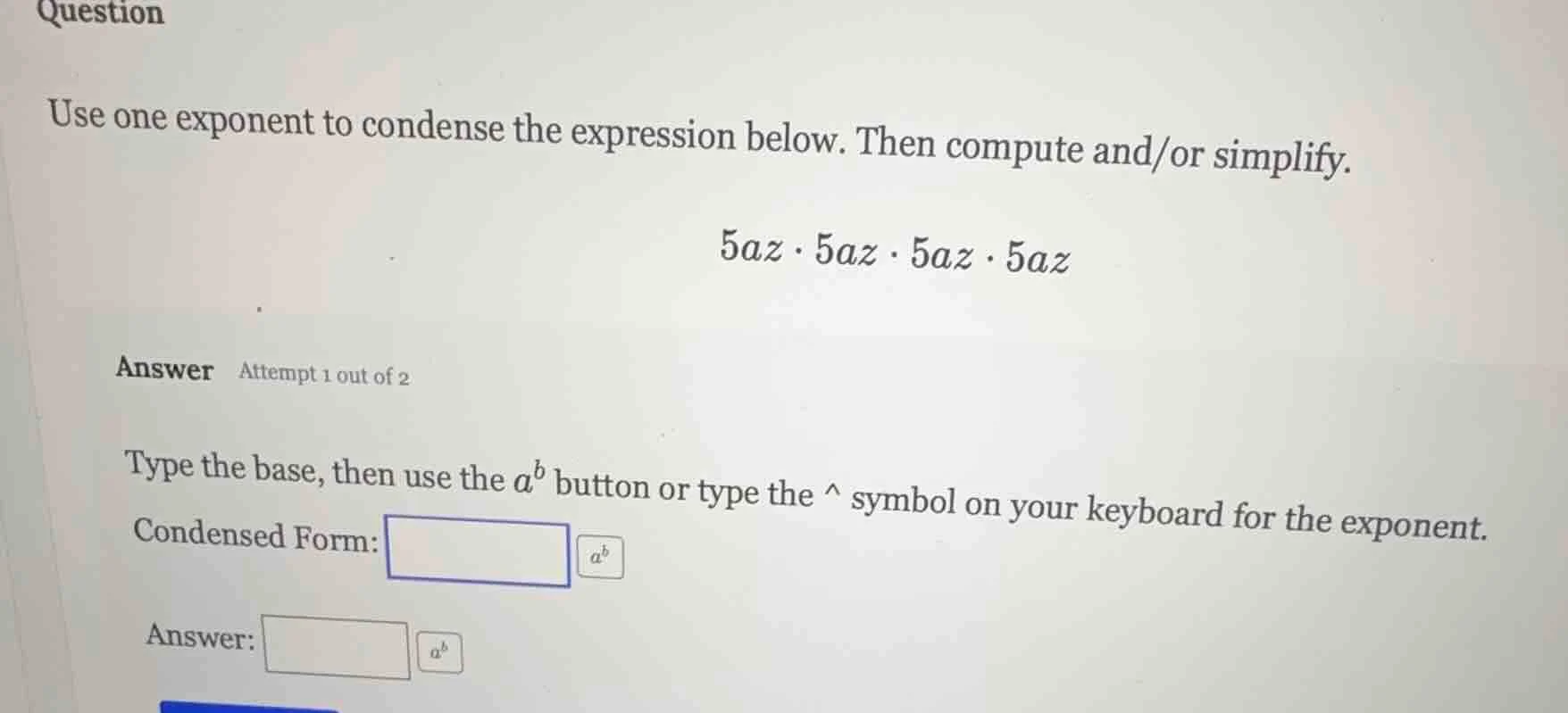 question use one exponent to condense the expression below. then comput…