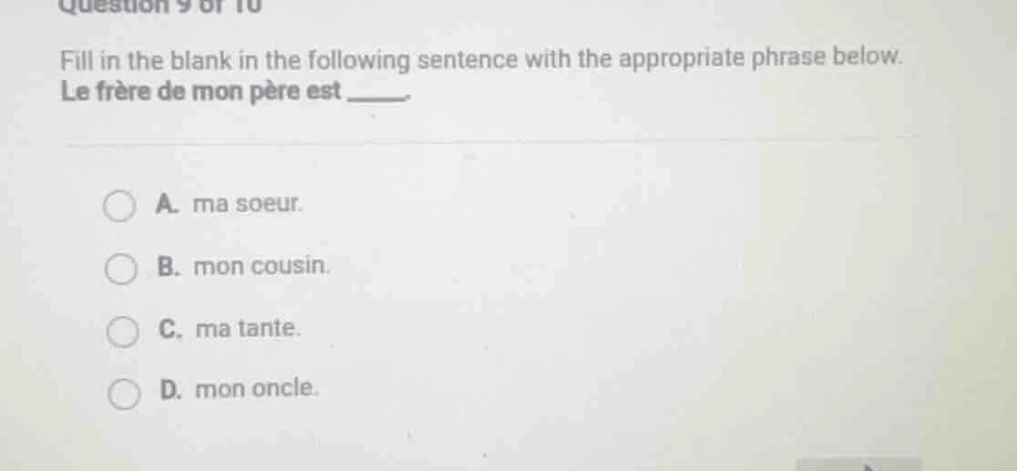 question 9 of 10 fill in the blank in the following sentence with the a…