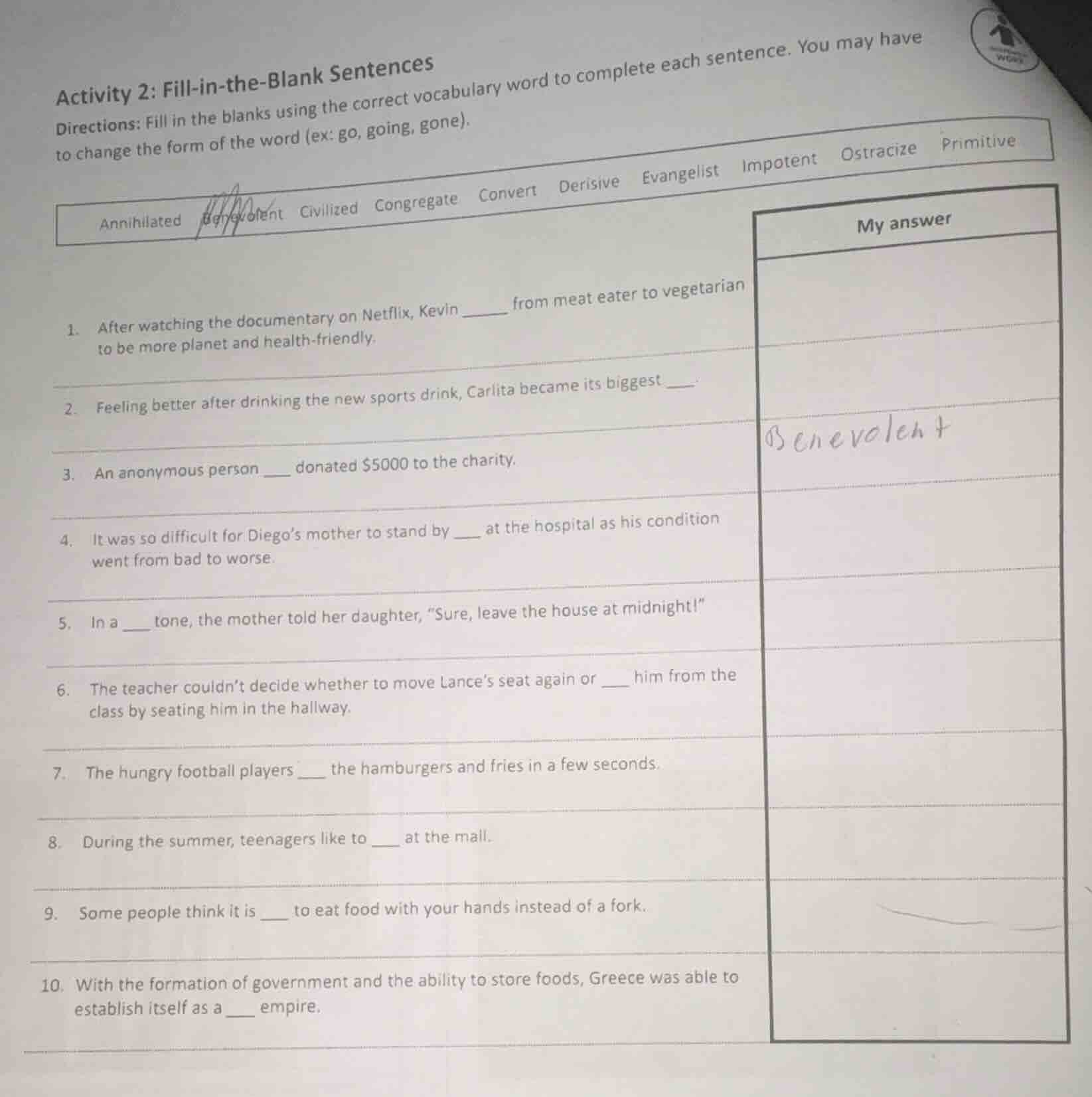 activity 2: fill-in-the-blank sentences directions: fill in the blanks …