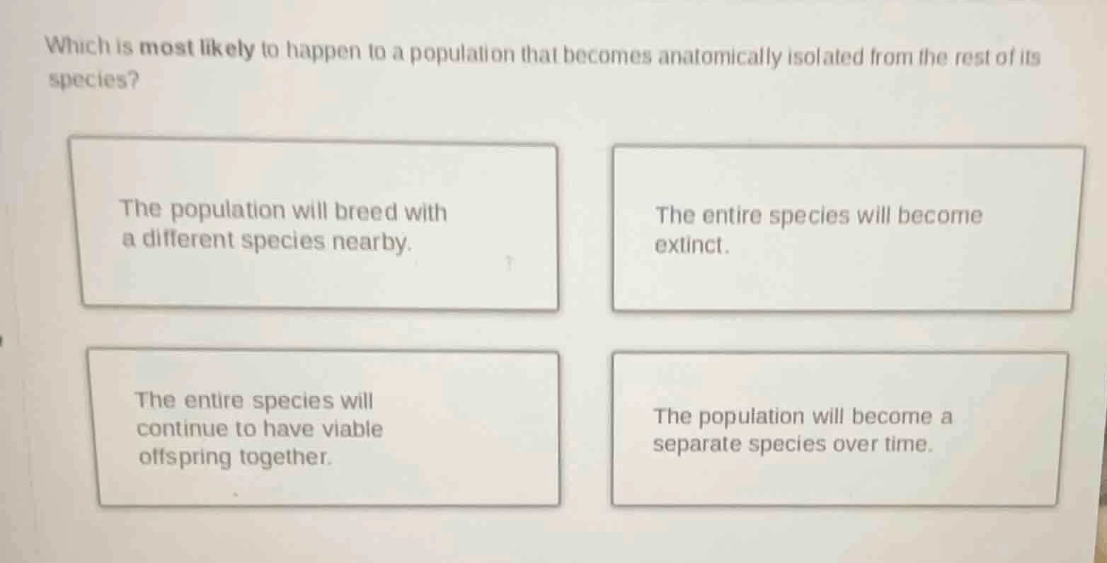 which is most likely to happen to a population that becomes anatomicall…