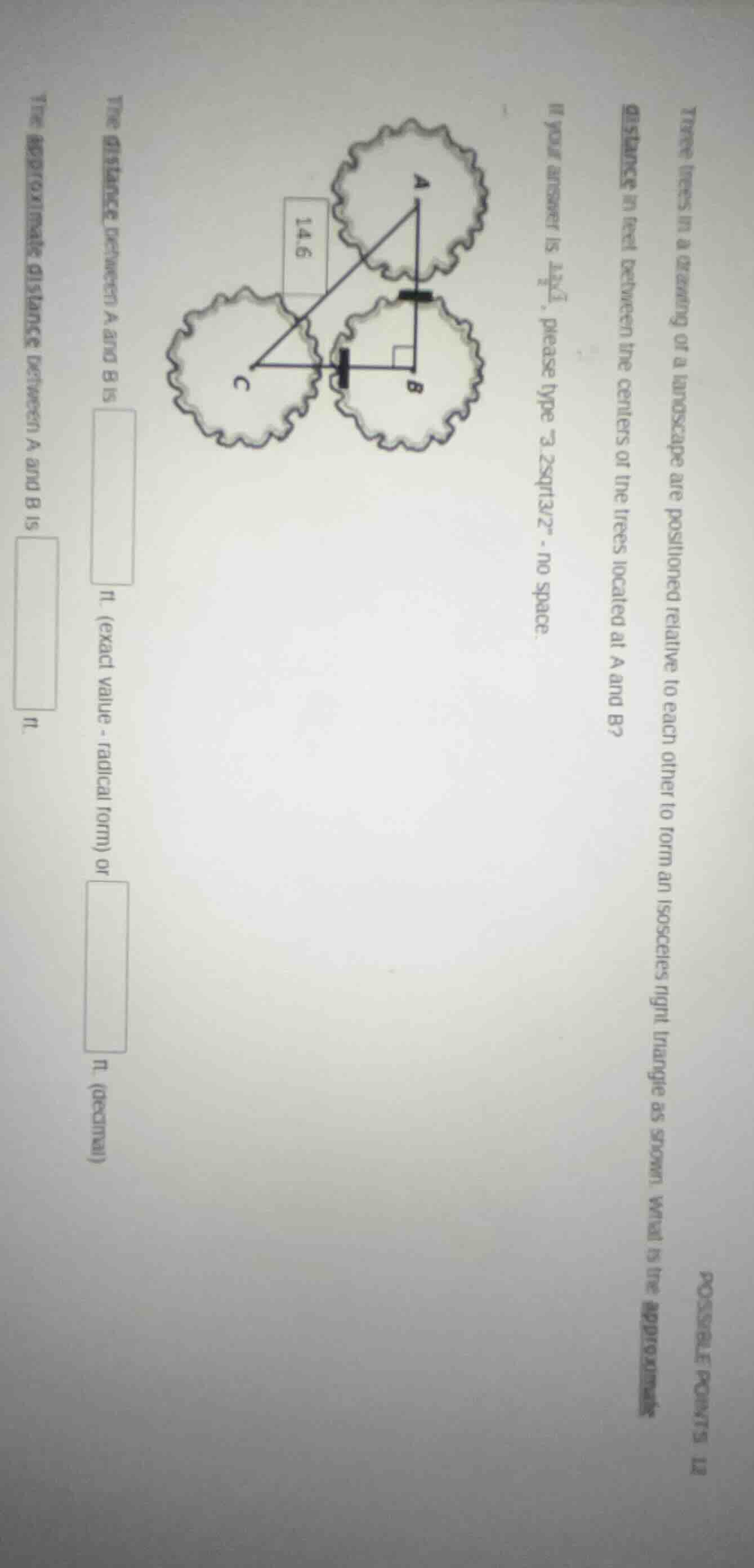 three trees in a grouping of a landscape are positioned relative to eac…