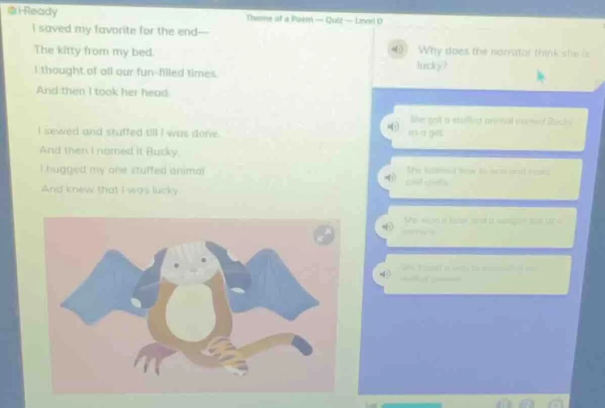 i - ready theme of a poem — quiz — level d i saved my favorite for the …