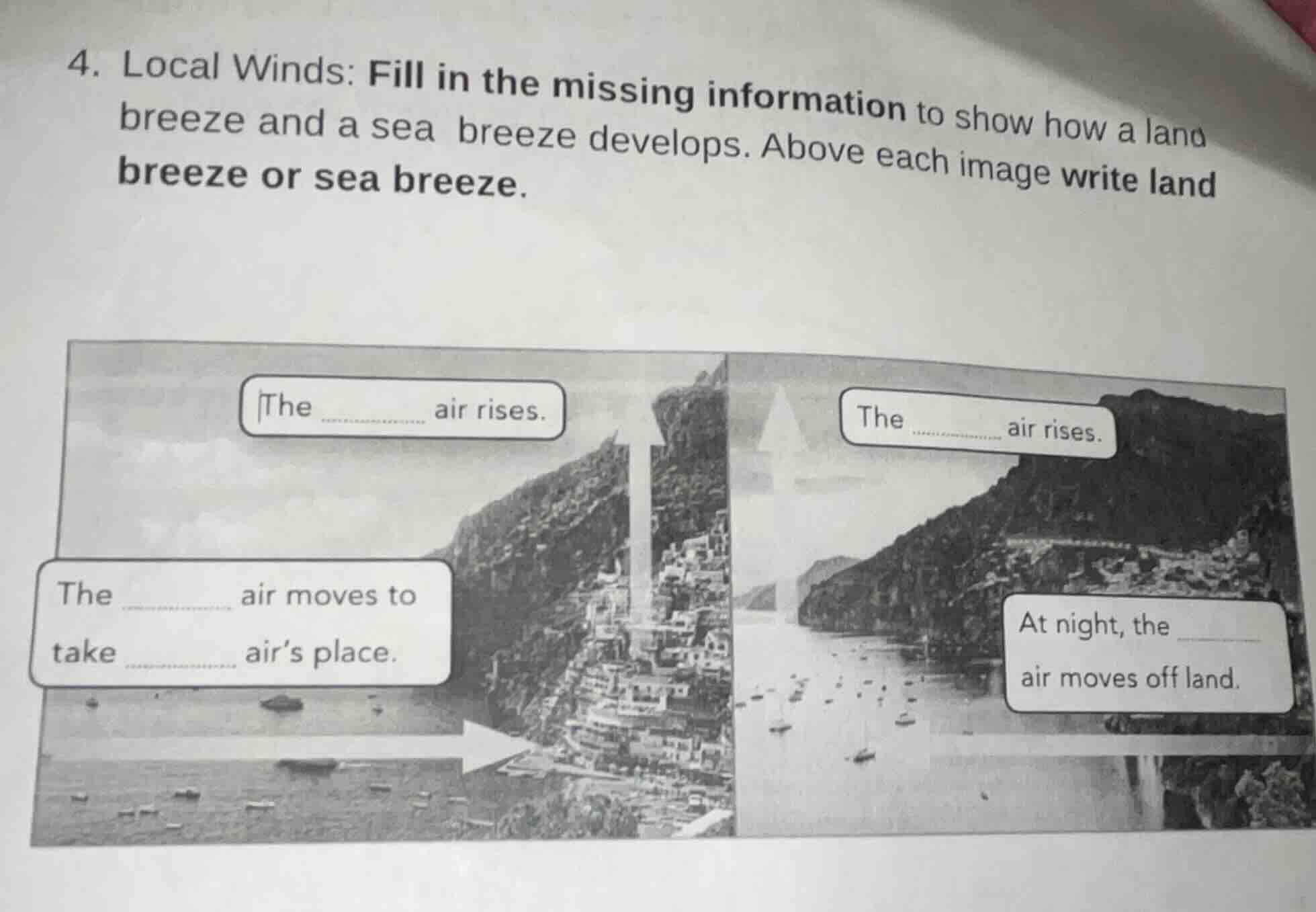 4. local winds: fill in the missing information to show how a land bree…